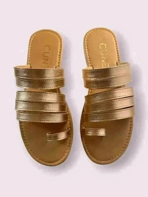 Womens Rose Gold Gladiator Slip Ons